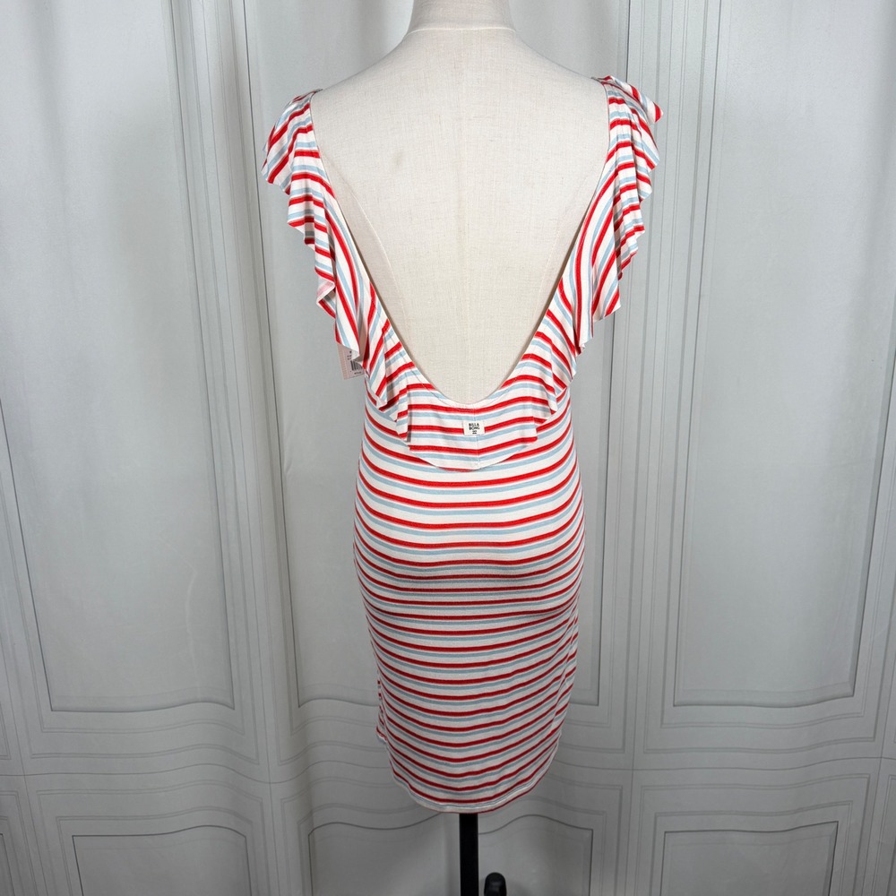 NWT Billabong No Frills Striped Ruffle Backless Mini Dress Medium Red Blue White